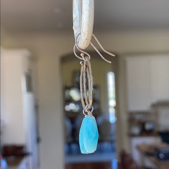 Milky Blue Stone Earrings - Picture 2 of 4